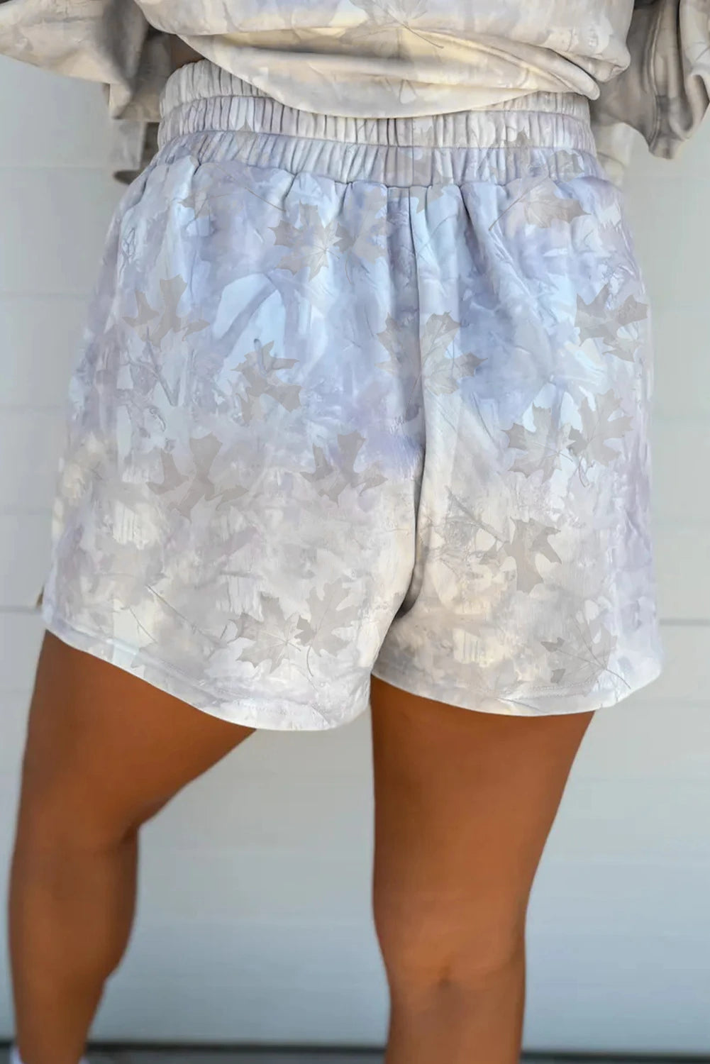 PREORDER: Beige Camo Print Pullover Top and Elastic Waist Casual Short Set (Ships 21-28 Business Days)