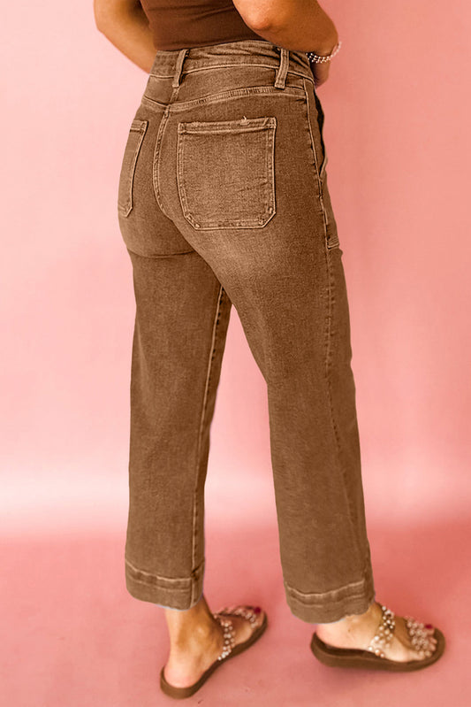 Brown Cropped High Rise Wide Leg Jeans