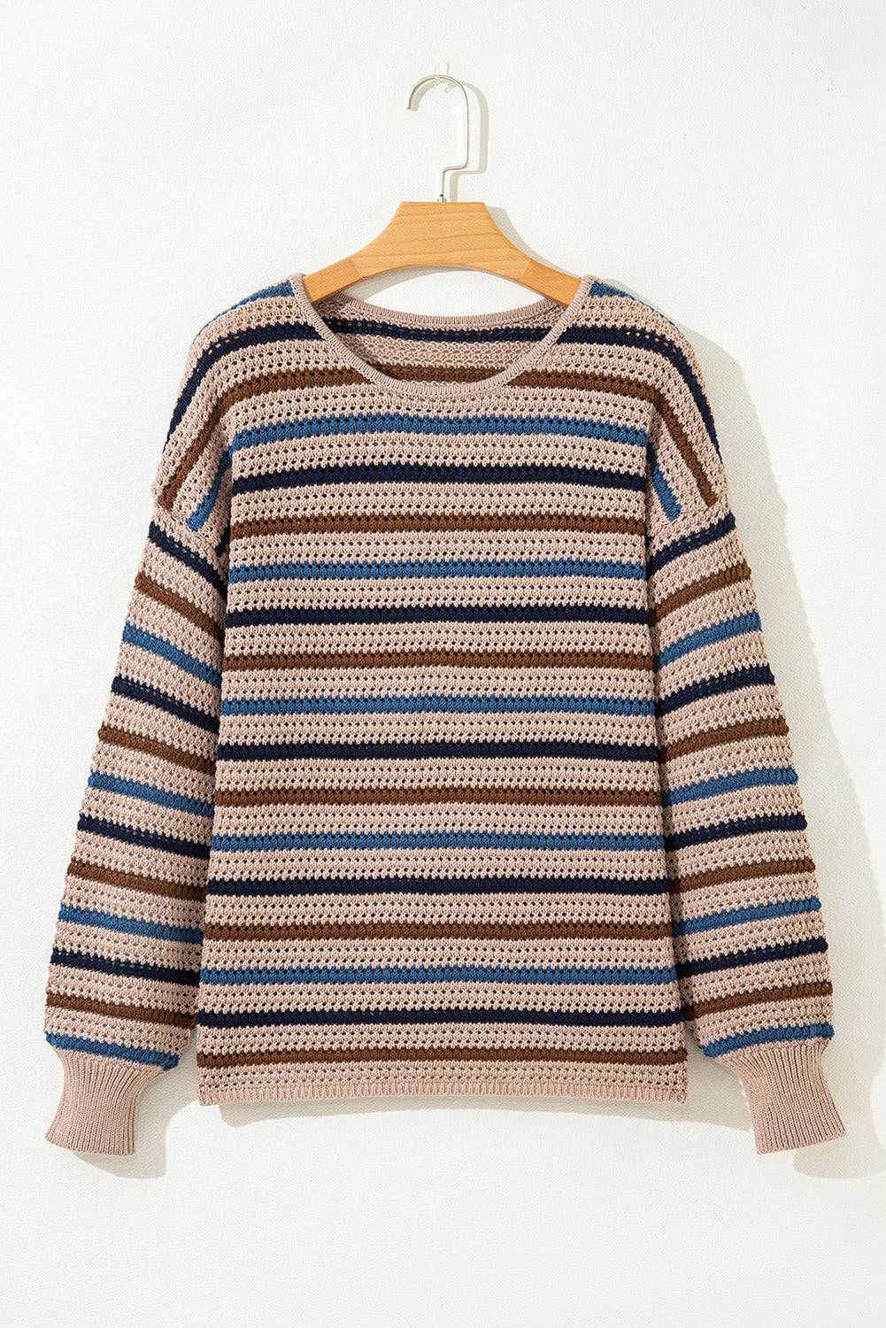 PREORDER: Striped Knitted Drop Shoulder Round Neck Sweater (Ships 21-28 Business Days)