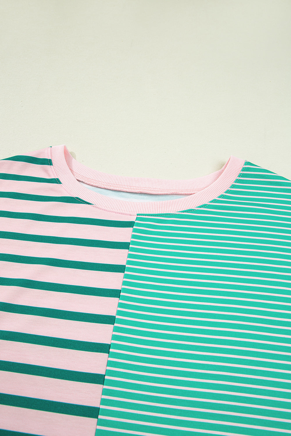 PREORDER: Green Stripe Color Block Exposed Seam Side Slit Plus Size Sweatshirt (Ships 2-4 Weeks)