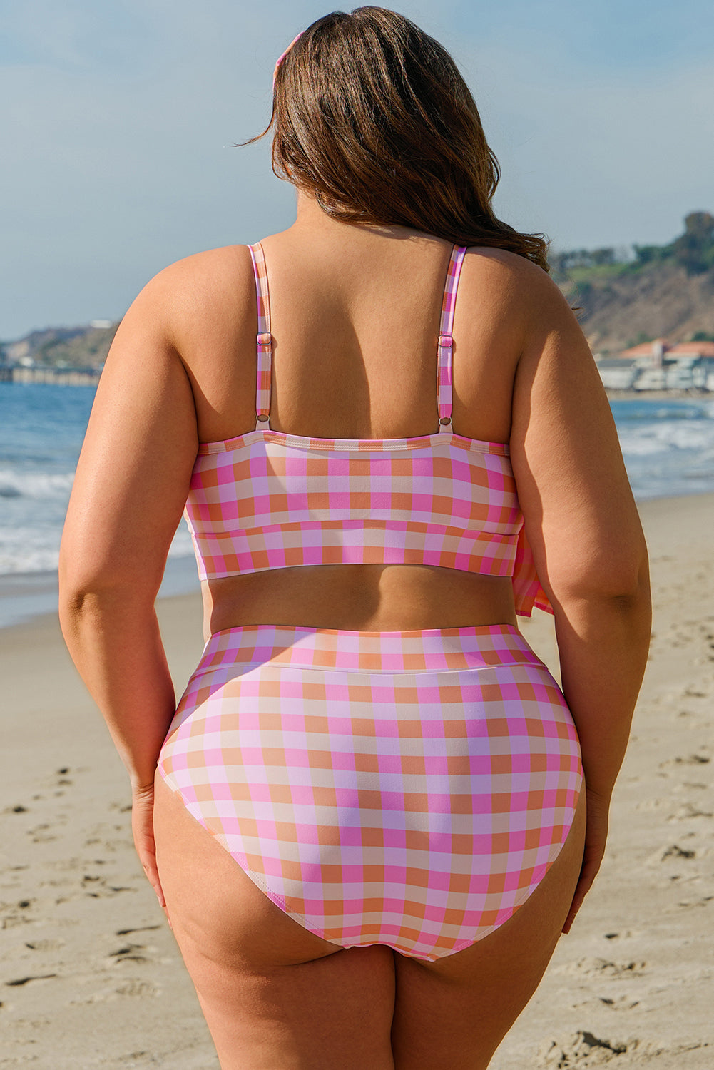 PREORDER: Pink 3pcs Gingham High Waist Bikini & Sarong (Ships 2-5 weeks)