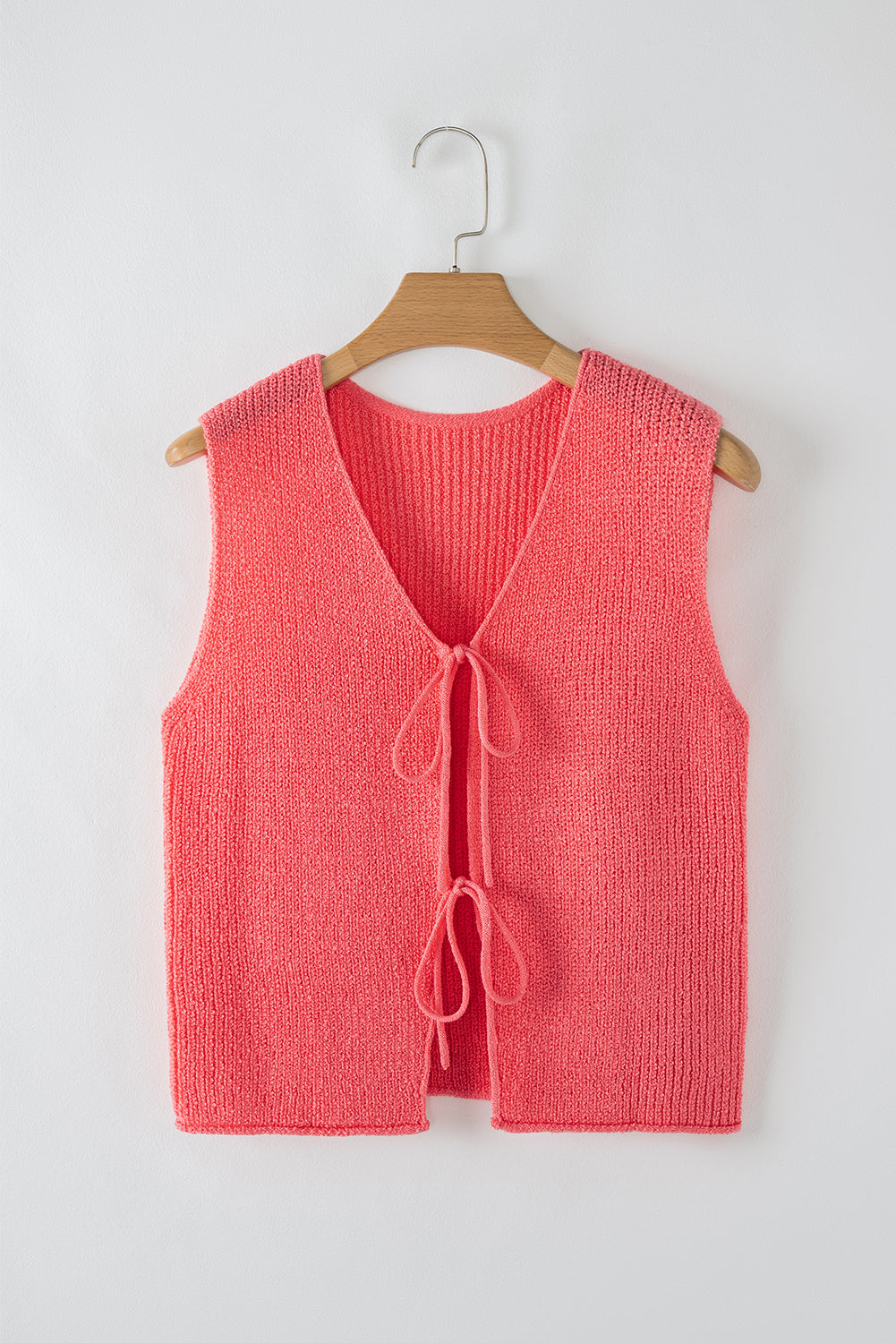 PREORDER: Tomato Red Lace-up Front V Neck Sweater Vest (Ships 2-4 weeks)