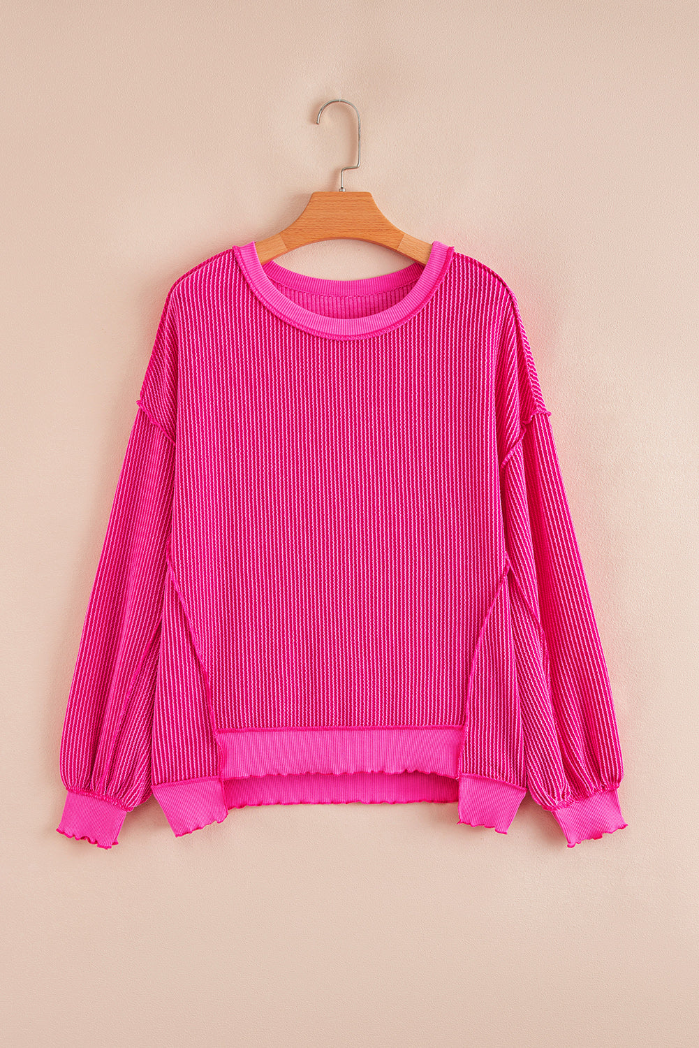 PREORDER: Strawberry Pink Twisted Rib Uneven Hem Top (Ships 3-4 Weeks)