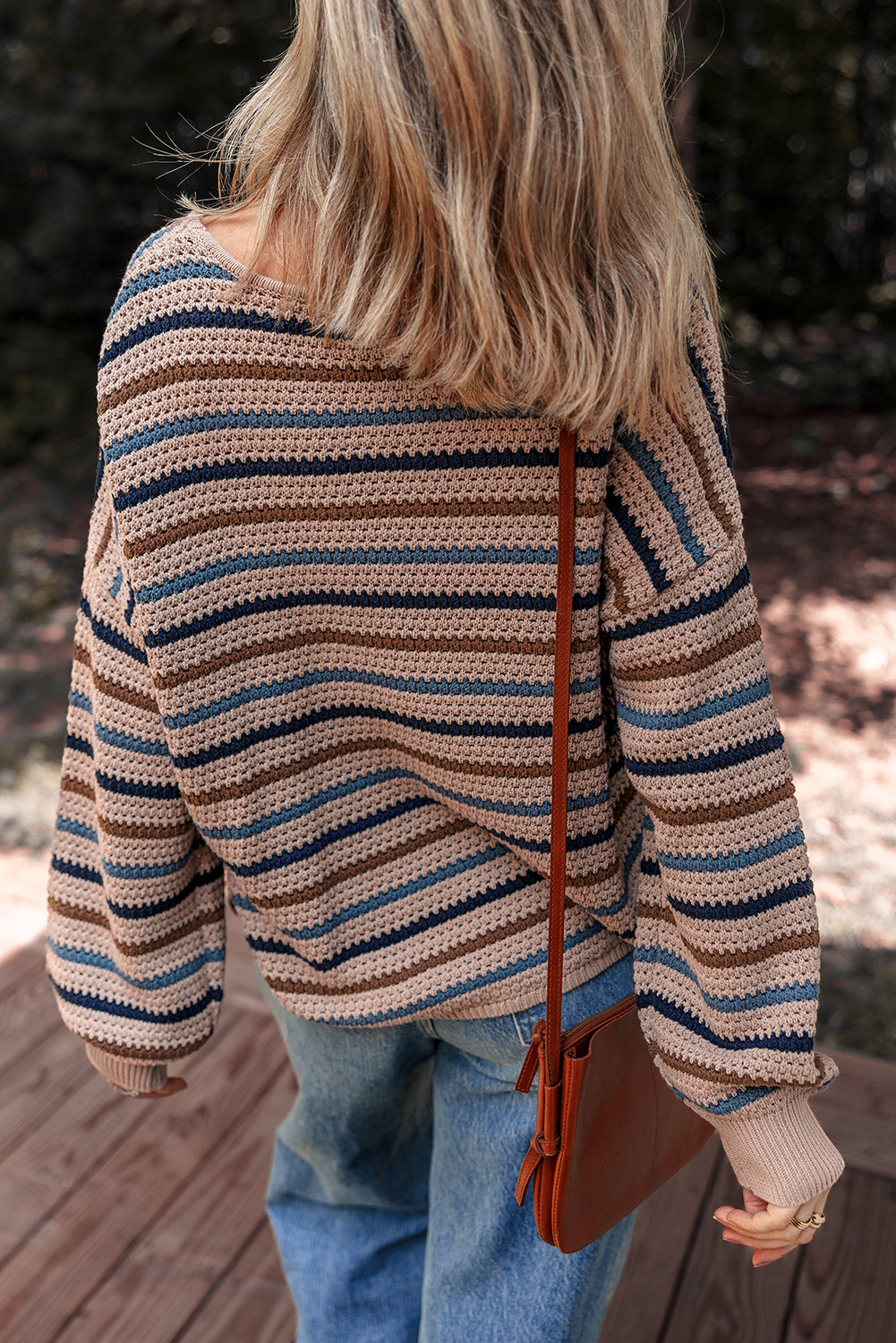PREORDER: Striped Knitted Drop Shoulder Round Neck Sweater (Ships 21-28 Business Days)