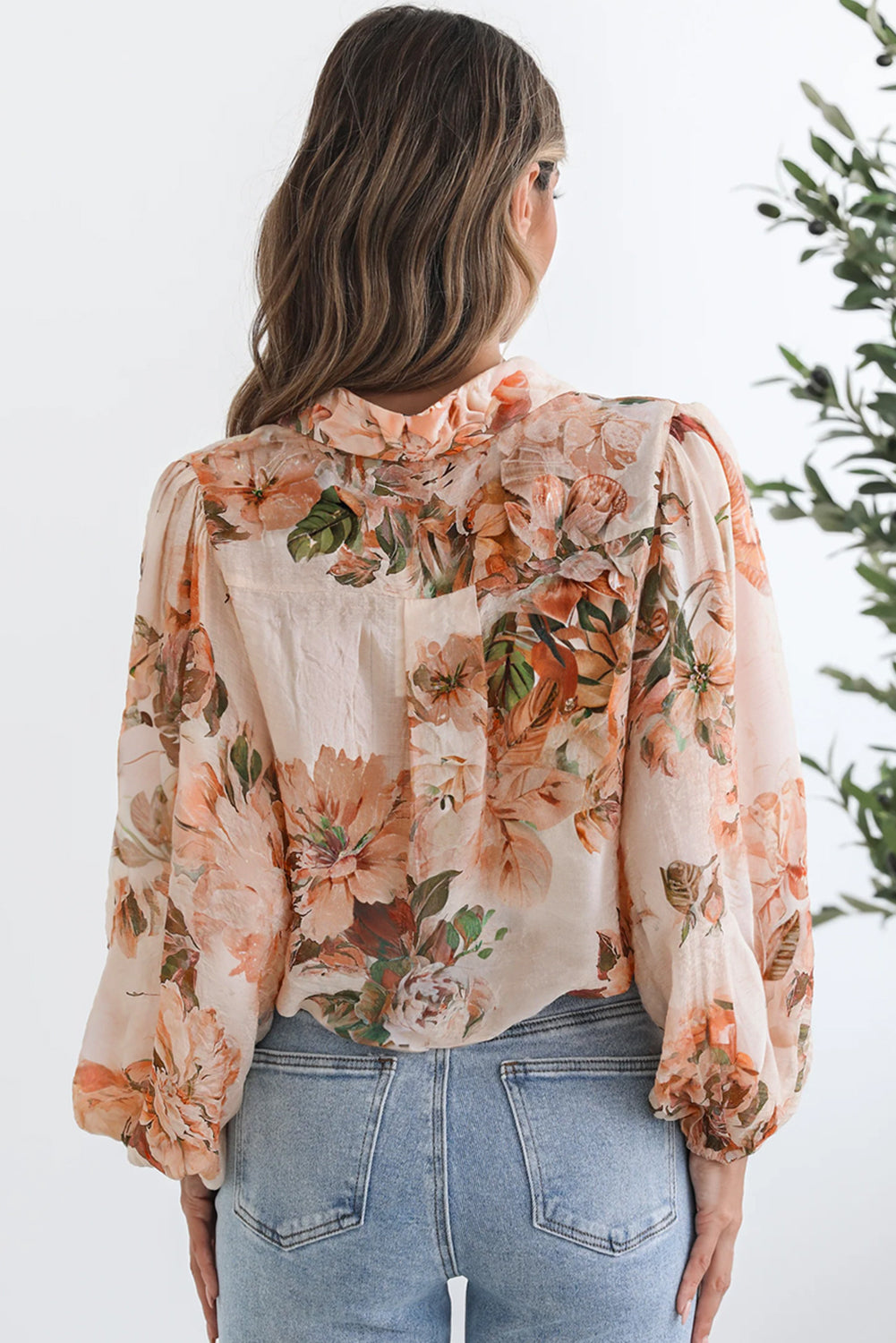 PREORDER: Orange Floral Puff Sleeve Lightweight Shirt (Ships 2-4 Weeks)
