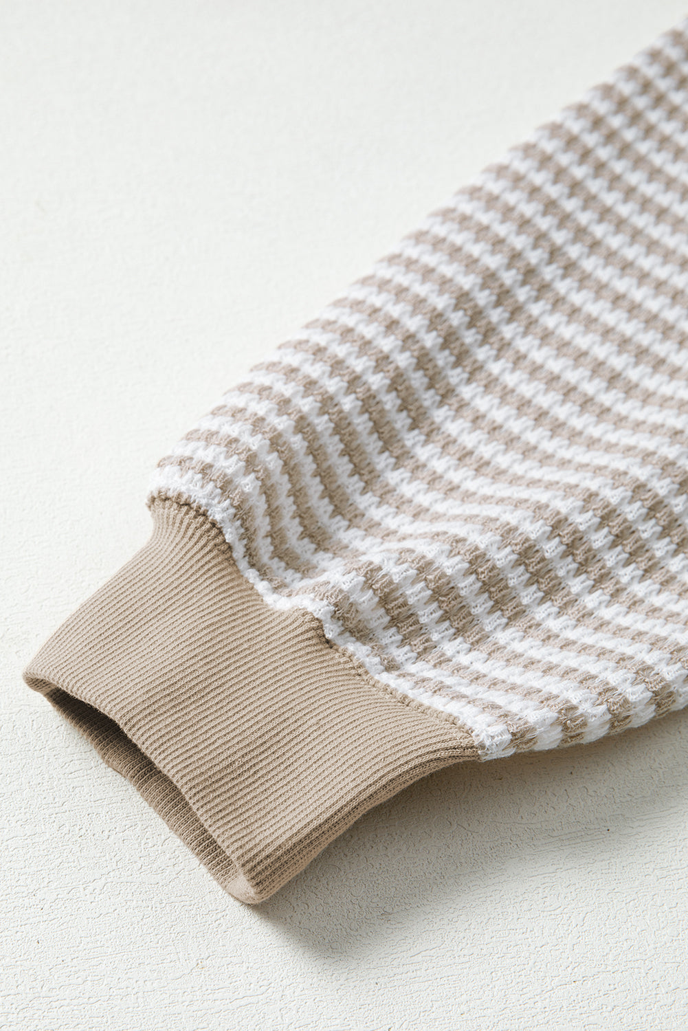 PREORDER: Brown Stripe Ribbed Trim Drop Shoulder Long Sleeve Oversize Top (Ships 3-4 Weeks)