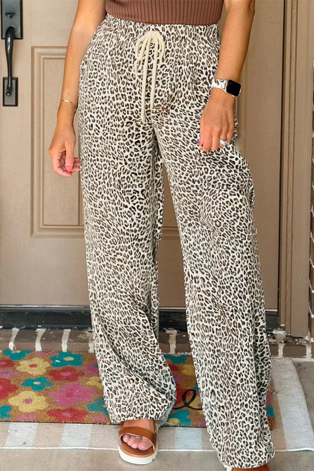 PREORDER: Leopard Drawstring Elastic Waistband Loose Pants (Ships 3-4 Weeks)