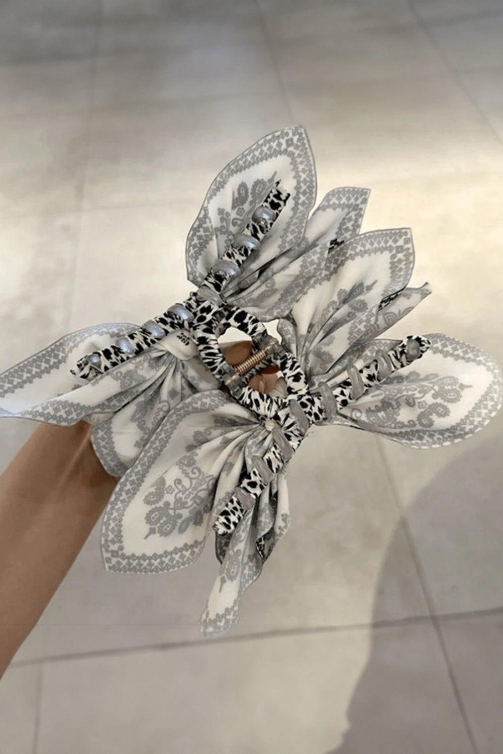 PREORDER: Black Paisley Floral Print Bow Knot Hair Clip