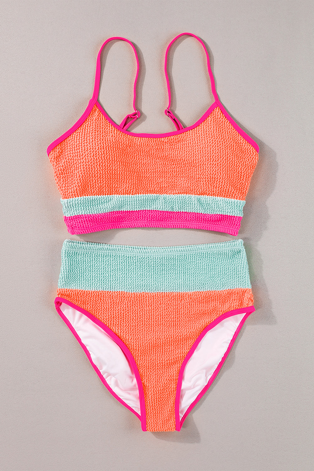 PREORDER: Grapefruit Orange Color Block High Waisted Bikini Set(Ships 2-4 weeks)