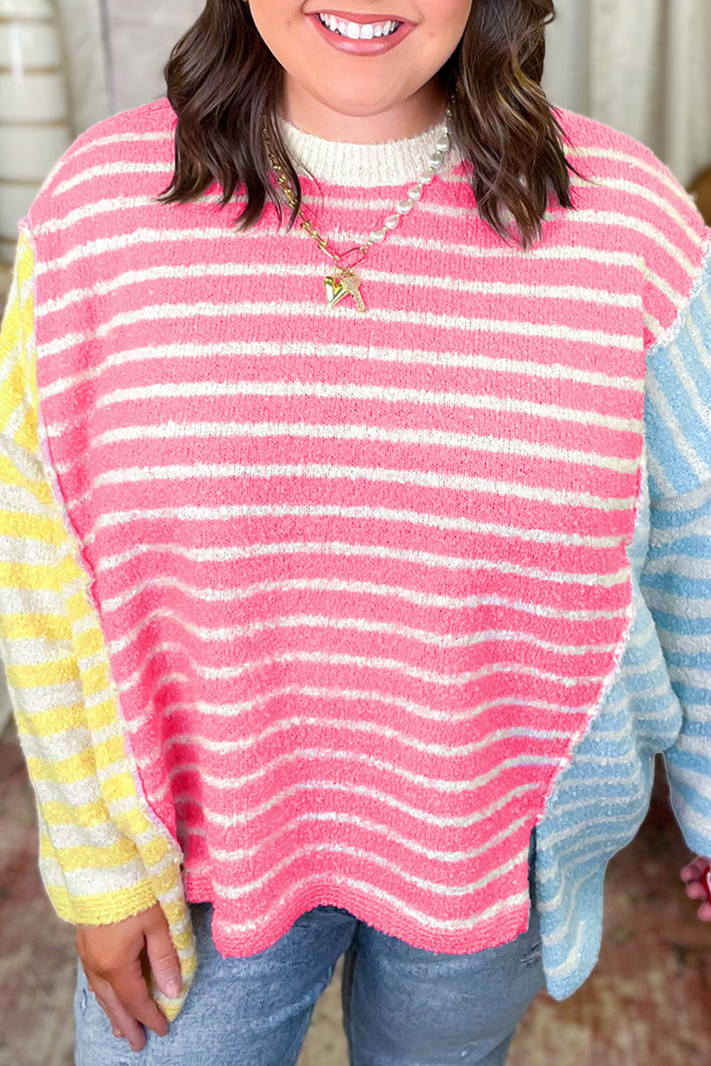 PREORDER: Multicolor Colorblock Striped Cozy Slit Sweater (Ships 2-4 Weeks)