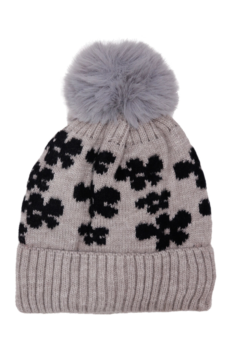 Daisy Floral Cable Knitted Fleece Lined Beanie