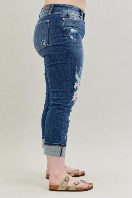 Mid-Rise Cuffed Destroy Boyfriend - Judy Blue Jeans