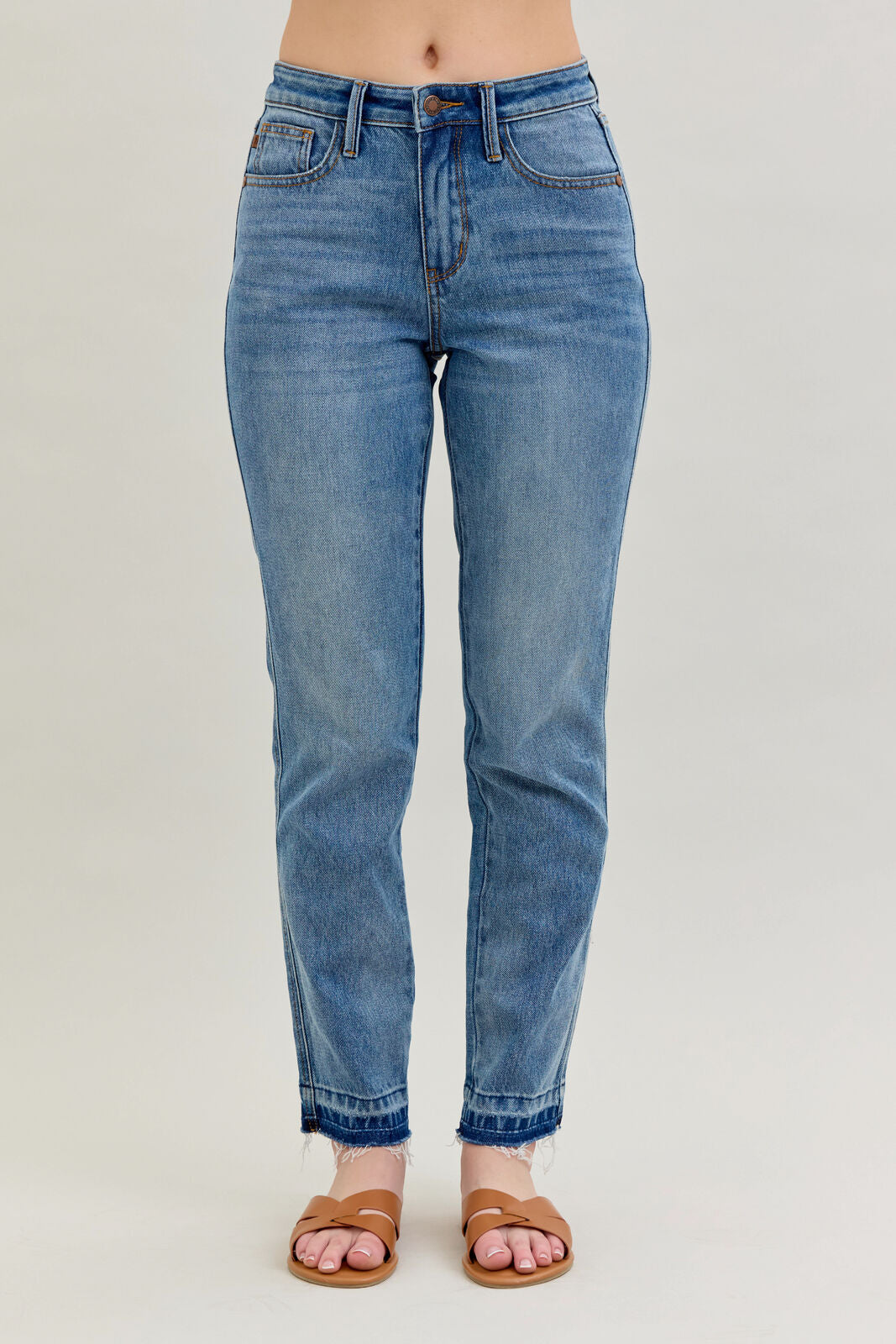 Mid Rise Rigid Magic Release Hem Boyfriend - Judy Blue Jeans