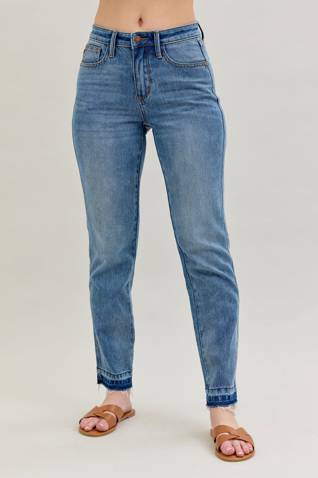 Mid Rise Rigid Magic Release Hem Boyfriend - Judy Blue Jeans