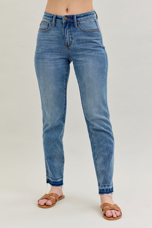 Mid Rise Rigid Magic Release Hem Boyfriend - Judy Blue Jeans