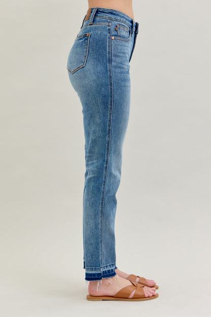 Mid Rise Rigid Magic Release Hem Boyfriend - Judy Blue Jeans