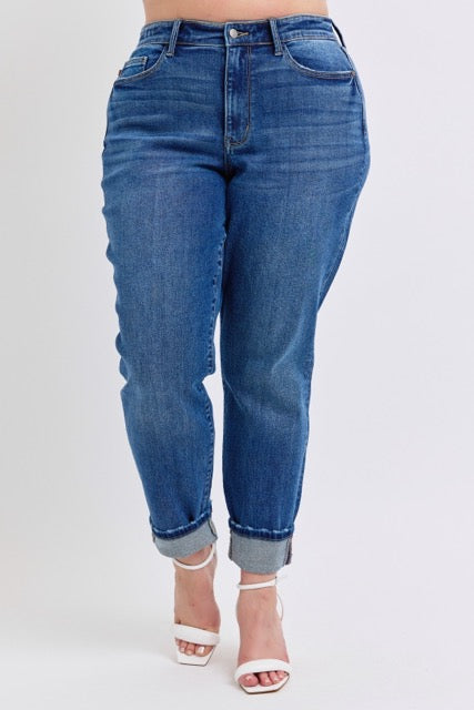 Mid-rise Vintage Wash Boyfriend with Cuff - Judy Blue Jeans