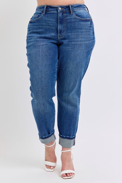 Mid-rise Vintage Wash Boyfriend with Cuff - Judy Blue Jeans