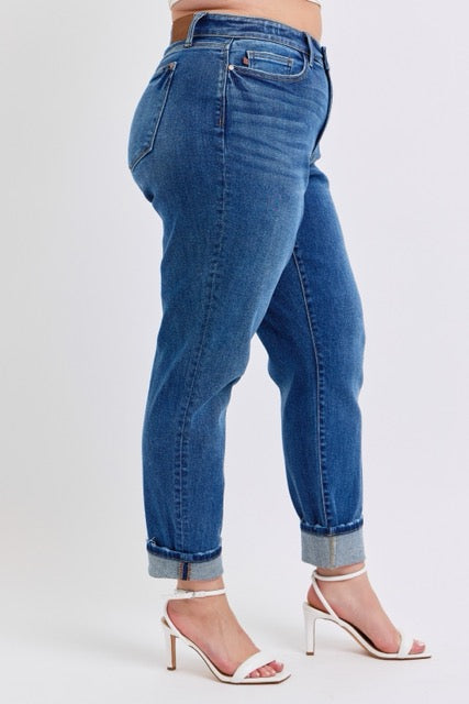 Mid-rise Vintage Wash Boyfriend with Cuff - Judy Blue Jeans