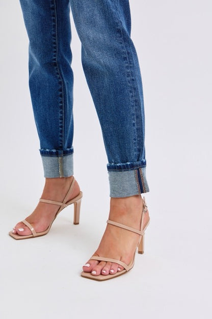 Mid-rise Vintage Wash Boyfriend with Cuff - Judy Blue Jeans
