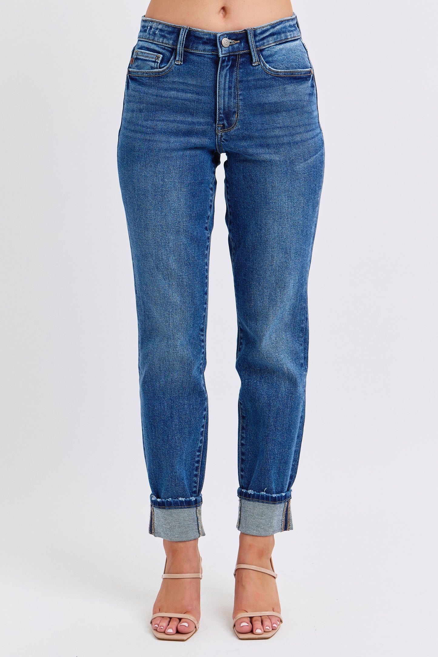 Mid-rise Vintage Wash Boyfriend with Cuff - Judy Blue Jeans