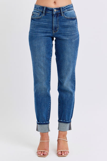 Mid-rise Vintage Wash Boyfriend with Cuff - Judy Blue Jeans