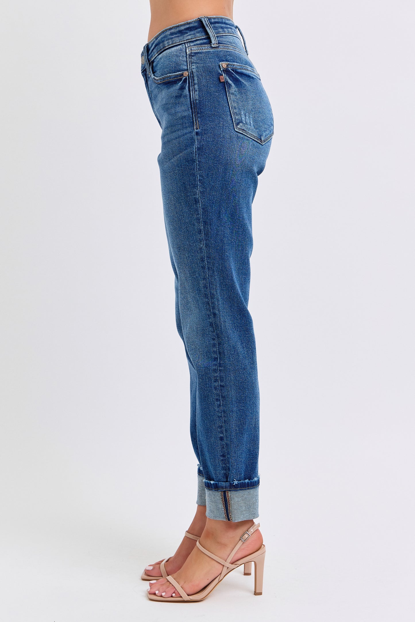 Mid-rise Vintage Wash Boyfriend with Cuff - Judy Blue Jeans