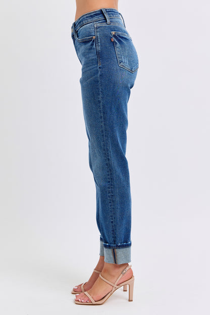 Mid-rise Vintage Wash Boyfriend with Cuff - Judy Blue Jeans