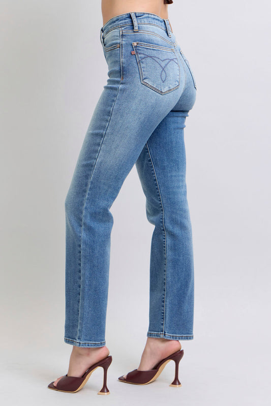 High Waist Vintage Wash Thermal Straight - Judy Blue Jeans