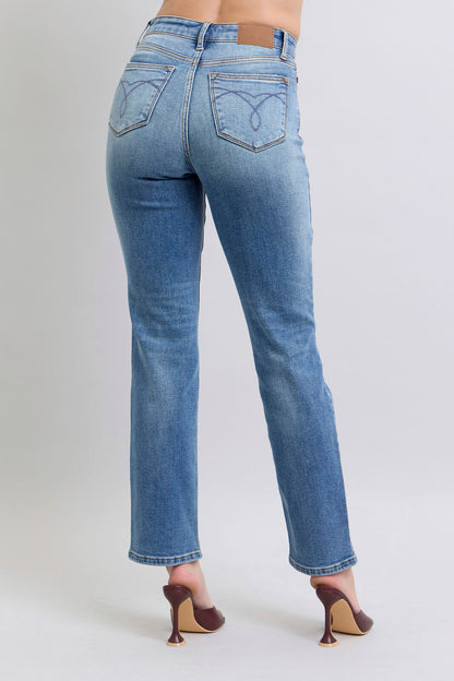 High Waist Vintage Wash Thermal Straight - Judy Blue Jeans