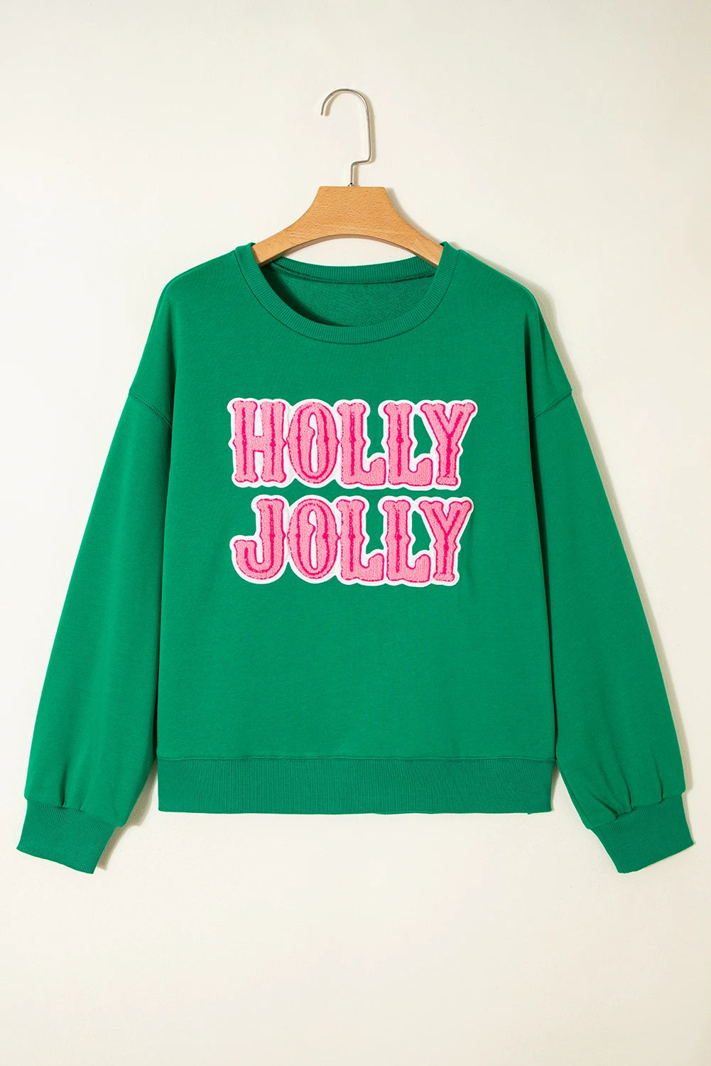 PREORDER: Sea Green HOLLY JOLLY Towel Embroidered Christmas Holiday Sweatshirt (Ships 21-28 Business Days)