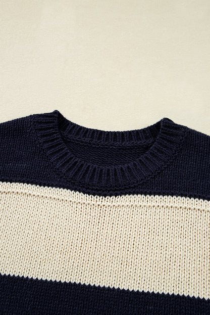 PREORDER: Blue Stripe Plus Size Drop Shoulder Sweater (Ships 3-4 Weeks)