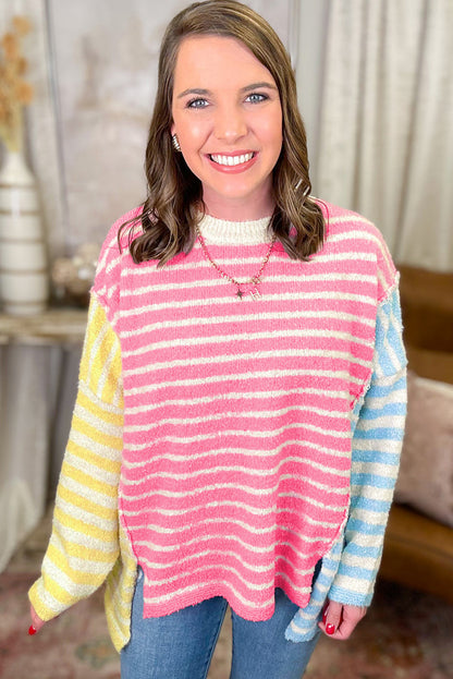 PREORDER: Multicolor Colorblock Striped Cozy Slit Sweater (Ships 2-4 Weeks)