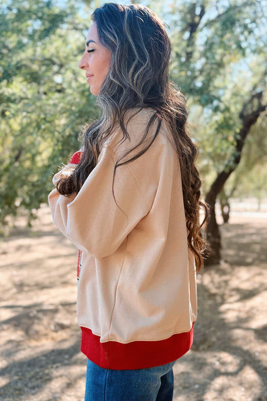 PREORDER: Oatmeal & Red GAME DAY Varsity Oversized Sweatshirt (Ships 2-4 Weeks)
