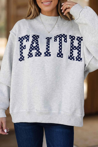 PREORDER: Light Grey High Neck Polka Dot Sweatshirt (Ships 28-35 Business Days)