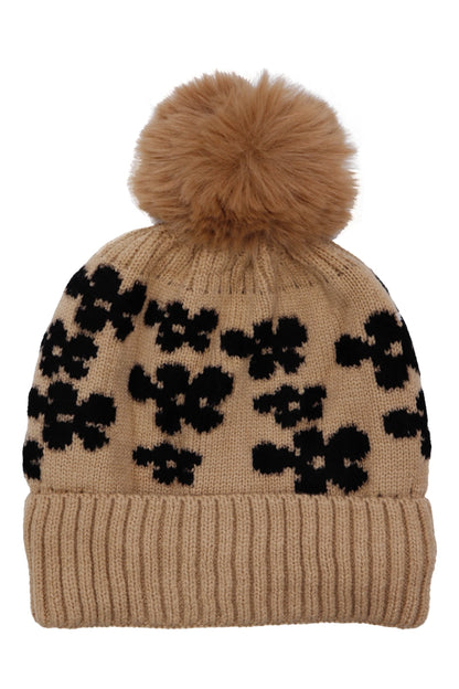 Daisy Floral Cable Knitted Fleece Lined Beanie