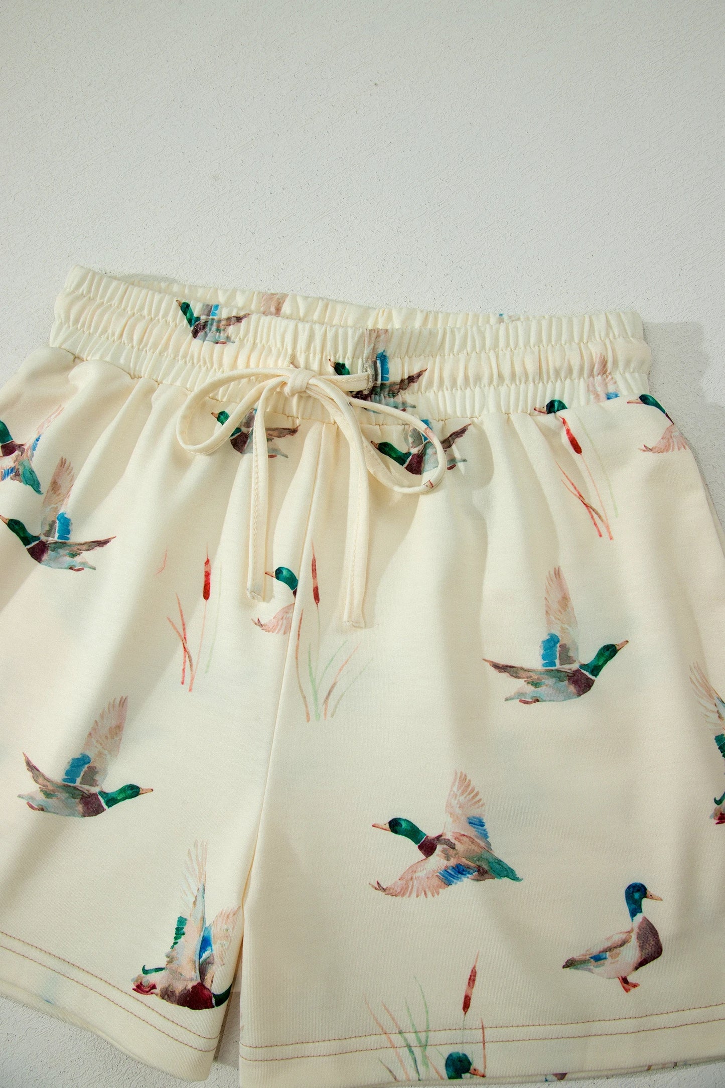 PREORDER: Beige Mallard Duck Print Oversized Tee Drawstring Short Set (Ships 21-28 Business Days)