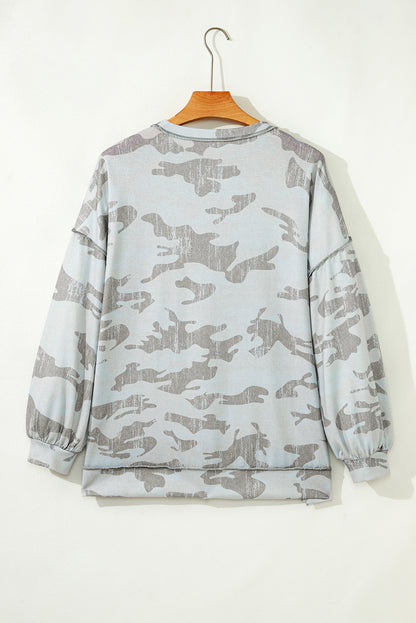 PREORDER: Camo Print Exposed Seam Sweatshirt (Ships 3-4 Weeks)