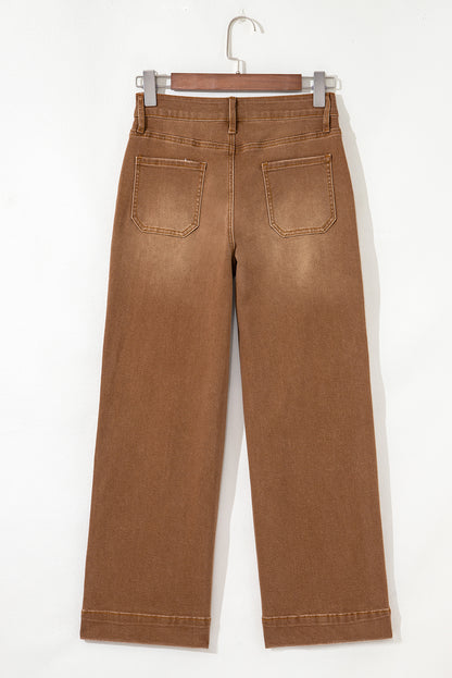 PREORDER: Brown Cropped High Rise Wide Leg Jeans (Ships in 3-4 weeks)