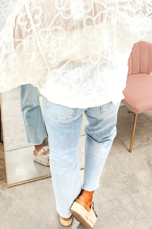 PREORDER: Beau Blue Frayed Cropped Straight Jeans (Ships in 21-28 Business Days)