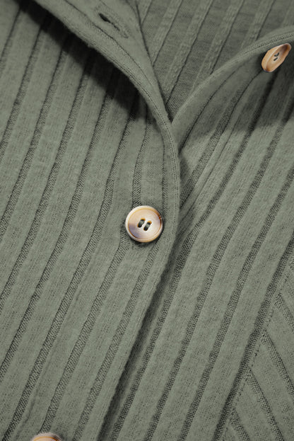 PREORDER: Mist Green Thermal Ribbed Texture Drop Shoulder Button Up Shacket (Ships 3-4 Weeks)