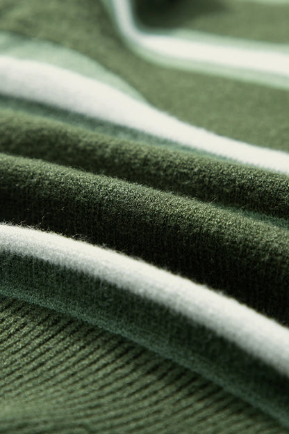 PREORDER: Green Stripe Drop Shoulder Buttons Cardigan Sweater (Ships 21-28 Business Days)