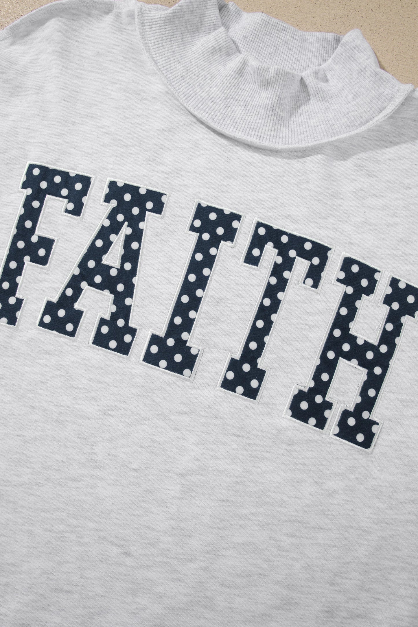 PREORDER: Light Grey High Neck Polka Dot Sweatshirt (Ships 28-35 Business Days)