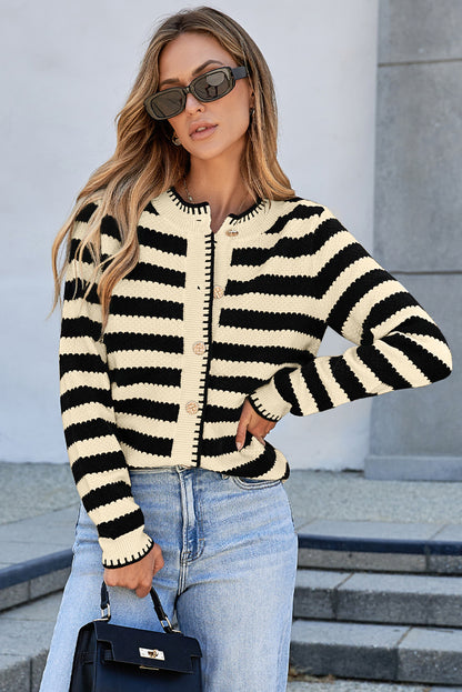 PREORDER: Striped Chic Button Cardigan Sweater (Ships 3-4 Weeks)