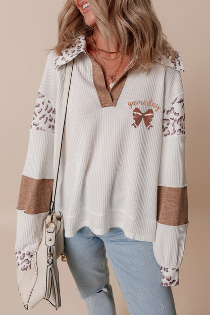 PREORDER: Game Day Leopard Collar Color Block Patchwork Top (Ships 3-4 Weeks)