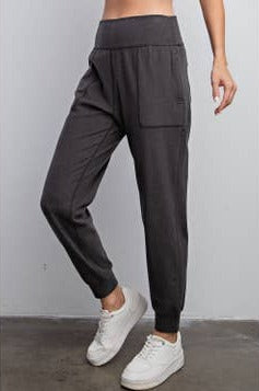 Rib Brushed Full Length Jogger Pant in Dark Grey