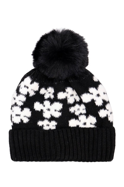 Daisy Floral Cable Knitted Fleece Lined Beanie