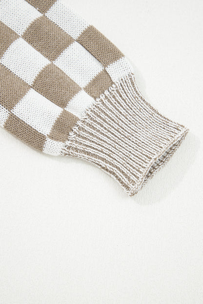 PREORDER: Brown Checkered Open Front Drop Shoulder Cardigan (Ships 3-4 Weeks)