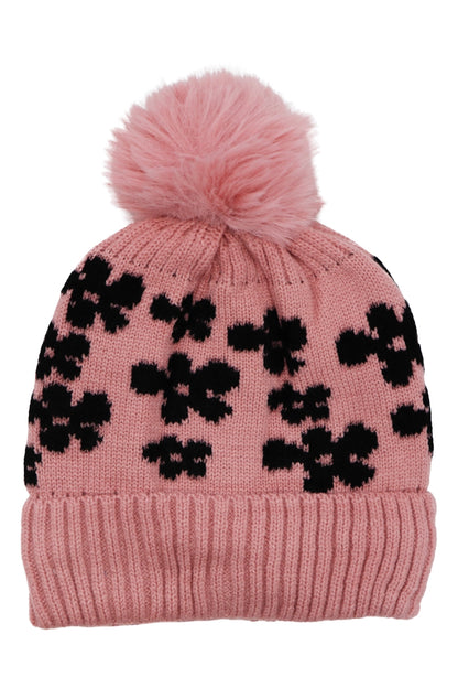 Daisy Floral Cable Knitted Fleece Lined Beanie