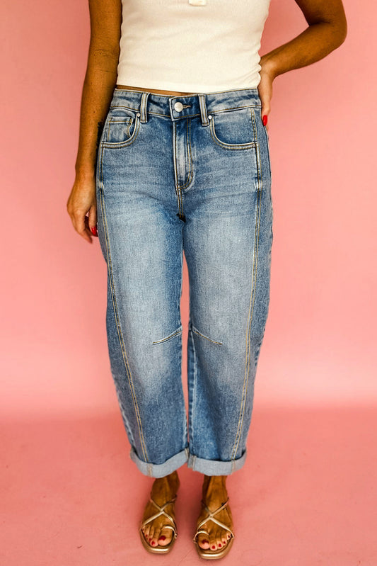 PREORDER: Dusk Blue Vintage Washed Seam Detail Shift Jeans (Ships in 3-4 weeks)